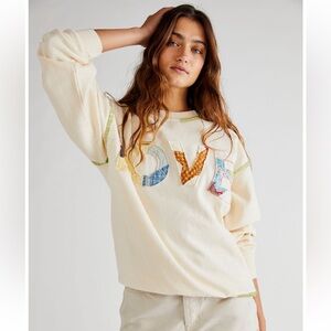 NEW-Free People-NWOT-Tricia Fix Love Your Mother Sweatshirt in Ivory, Size M